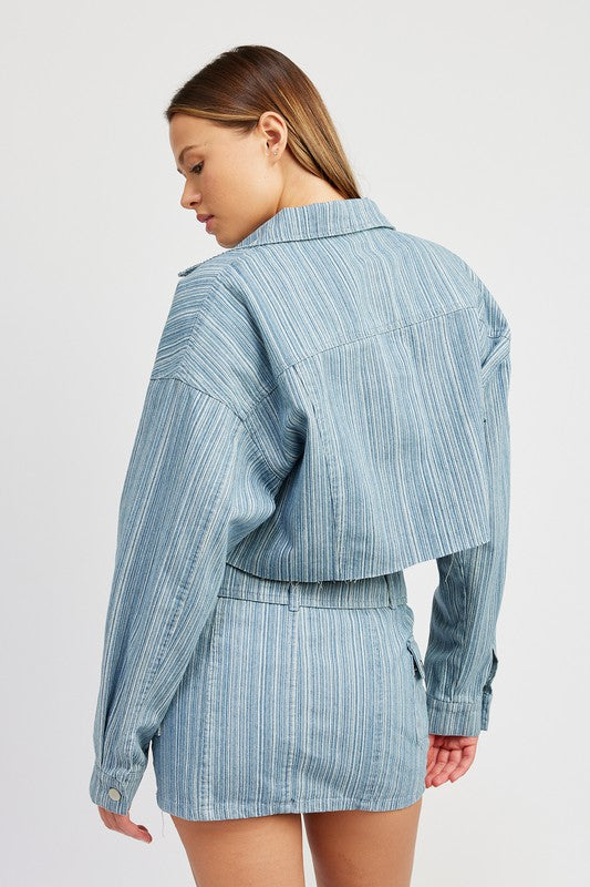 Stripe Cropped Denim Shirt