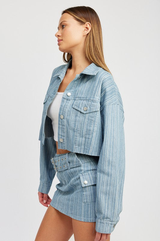 Stripe Cropped Denim Shirt