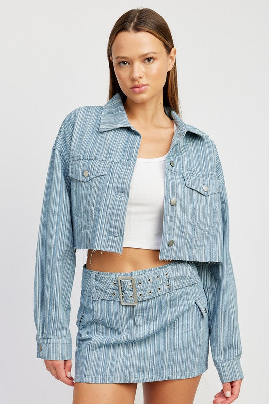 Stripe Cropped Denim Shirt