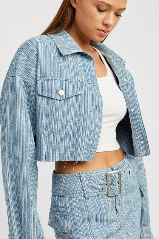 Stripe Cropped Denim Shirt