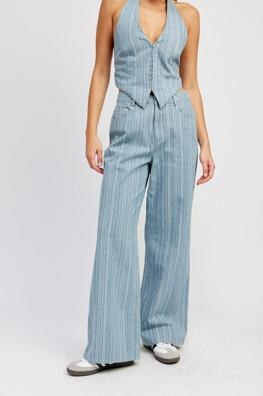 Stripe Cropped Denim Pants