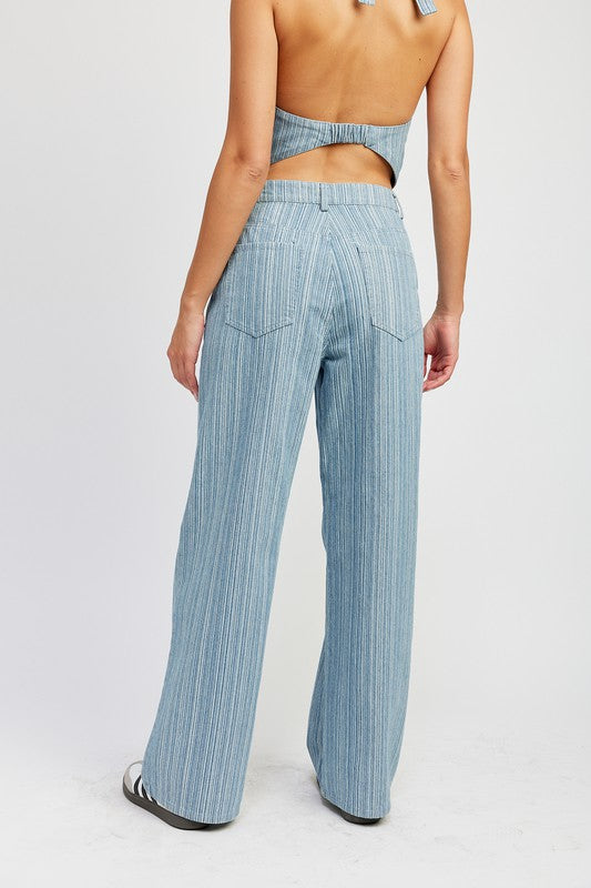 Stripe Cropped Denim Pants