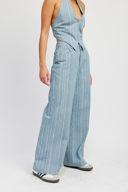 Stripe Cropped Denim Pants