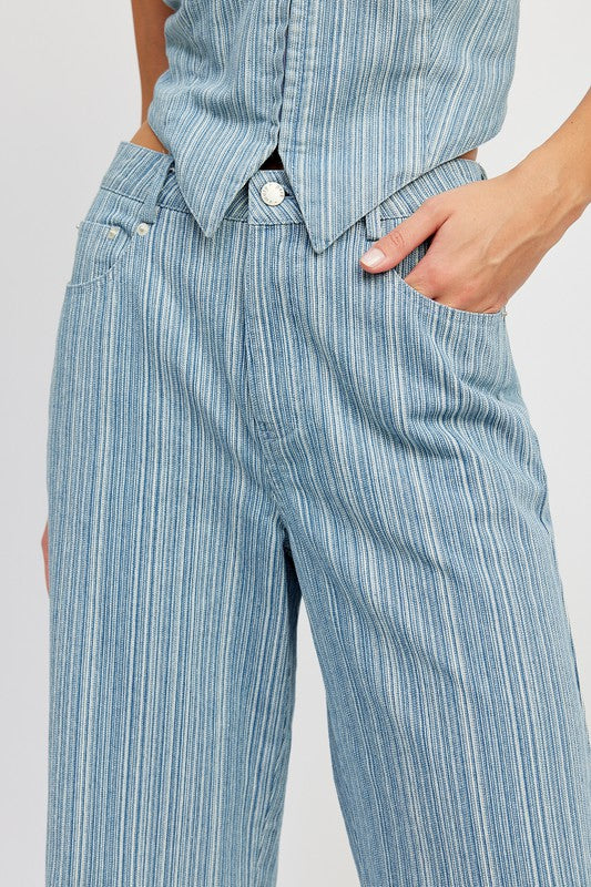 Stripe Cropped Denim Pants