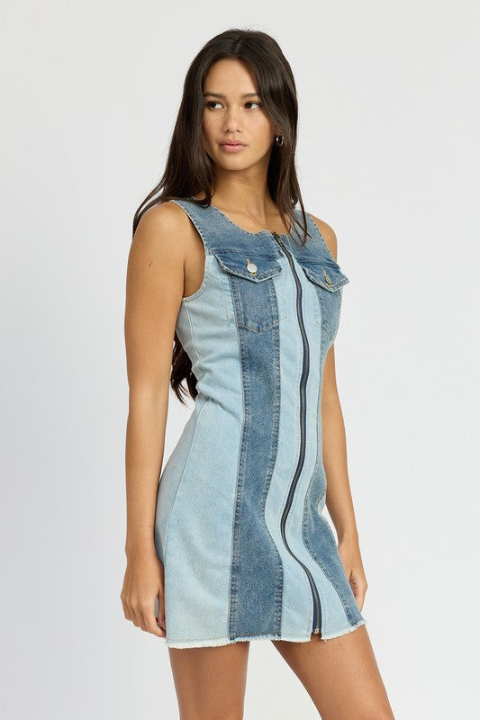 Color Block Denim Dress