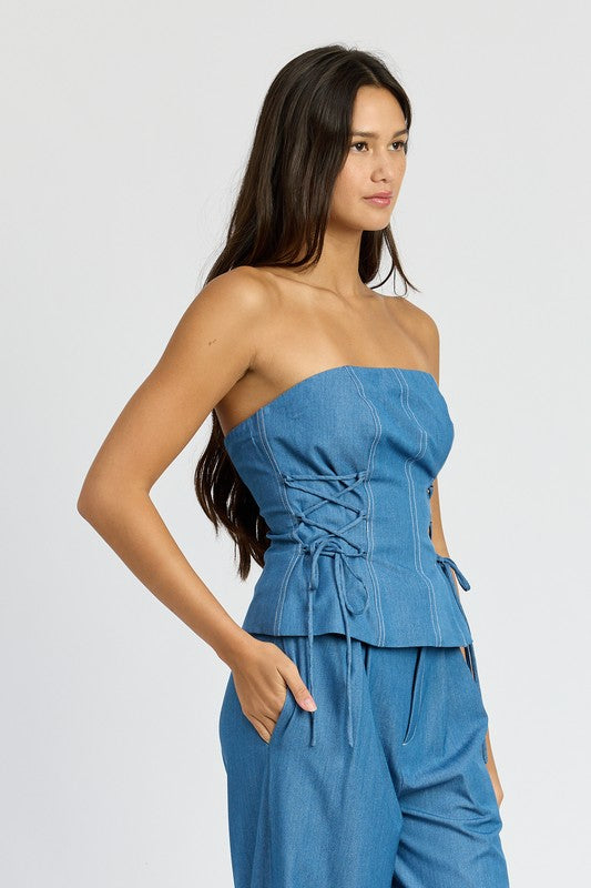 Denim Lace Up Tube Top