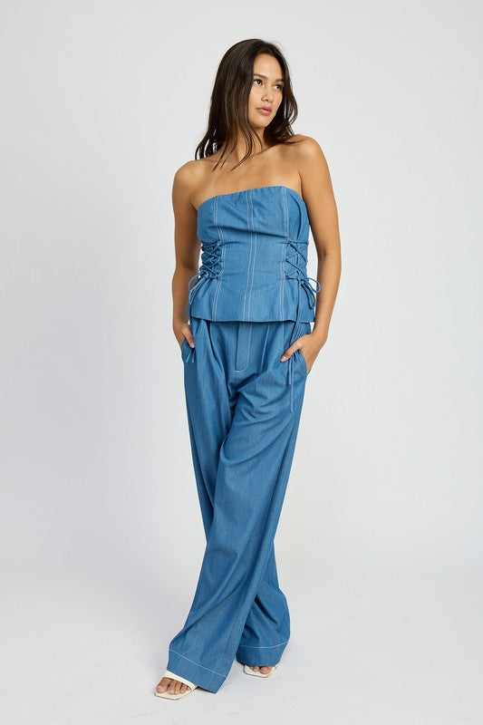 Denim Lace Up Tube Top