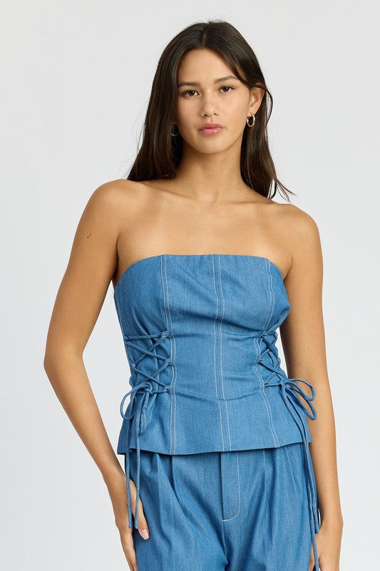 Denim Lace Up Tube Top