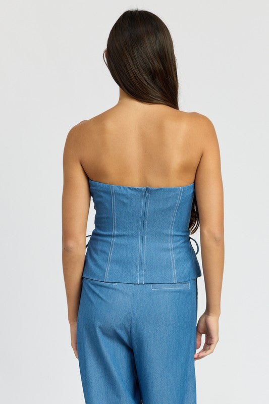 Denim Lace Up Tube Top