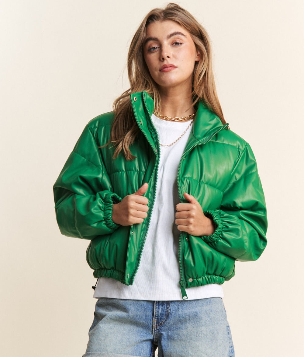 Green Turtleneck Puff Jacket