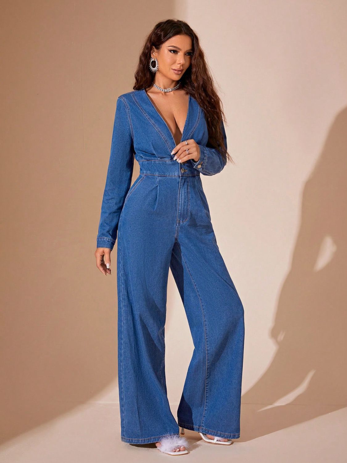 Hot Plunge Denim Jumpsuit