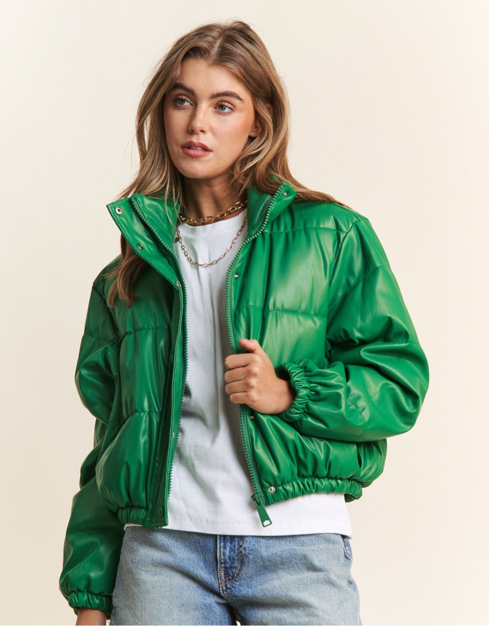 Green Turtleneck Puff Jacket