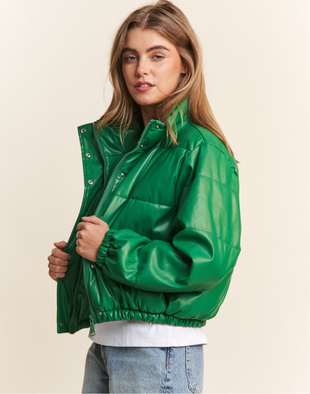 Green Turtleneck Puff Jacket