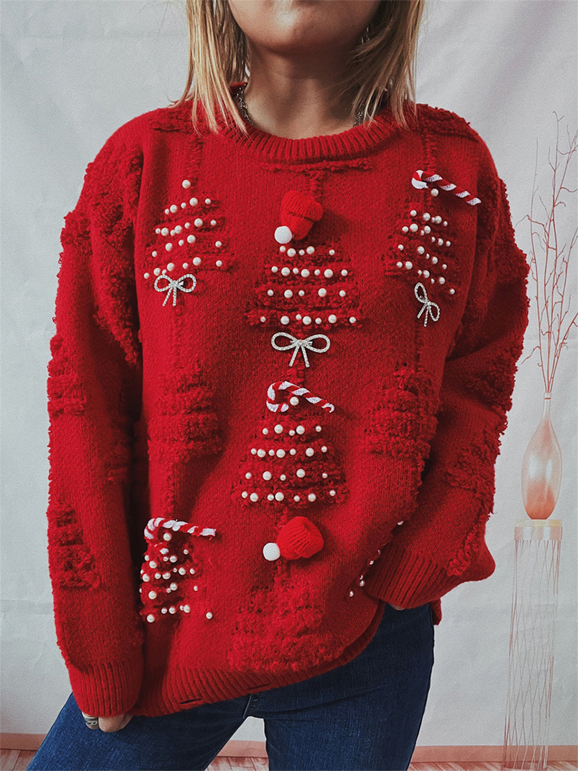 Pearl Detail Christmas Sweater