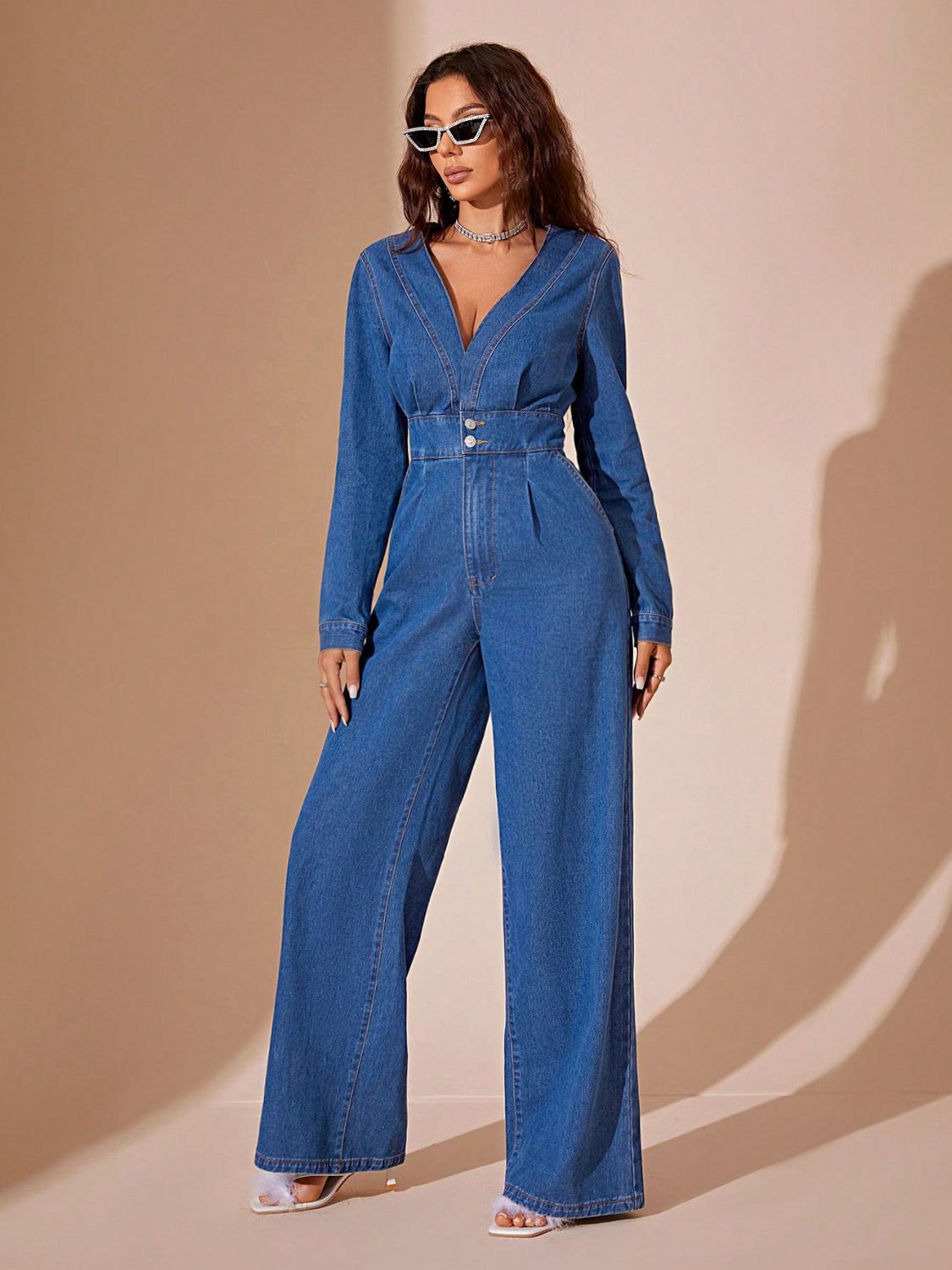 Hot Plunge Denim Jumpsuit