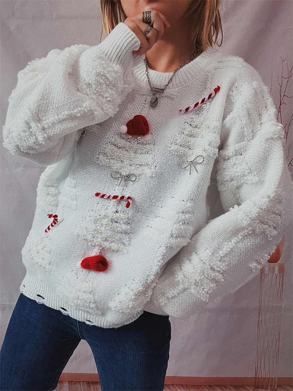 Pearl Detail Christmas Sweater