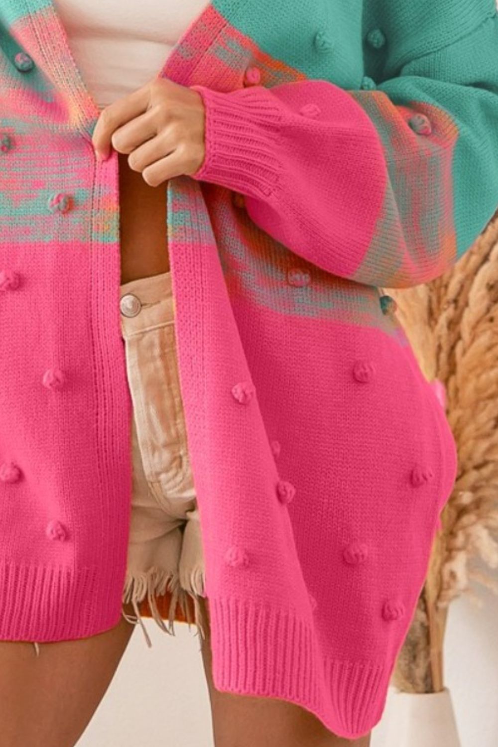 Block Pompom Cardigan