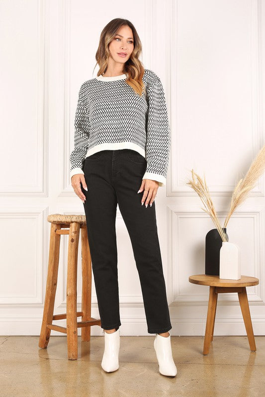 Herringbone Crew Neck Sweater