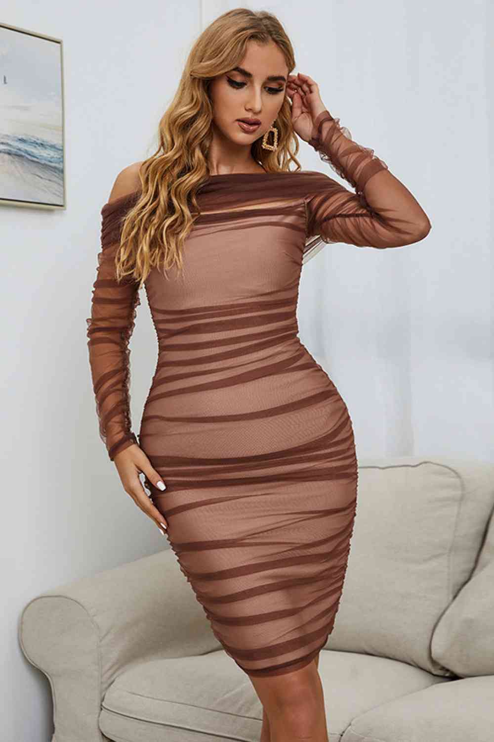 Off-Shoulder Ruched Tulle Dress