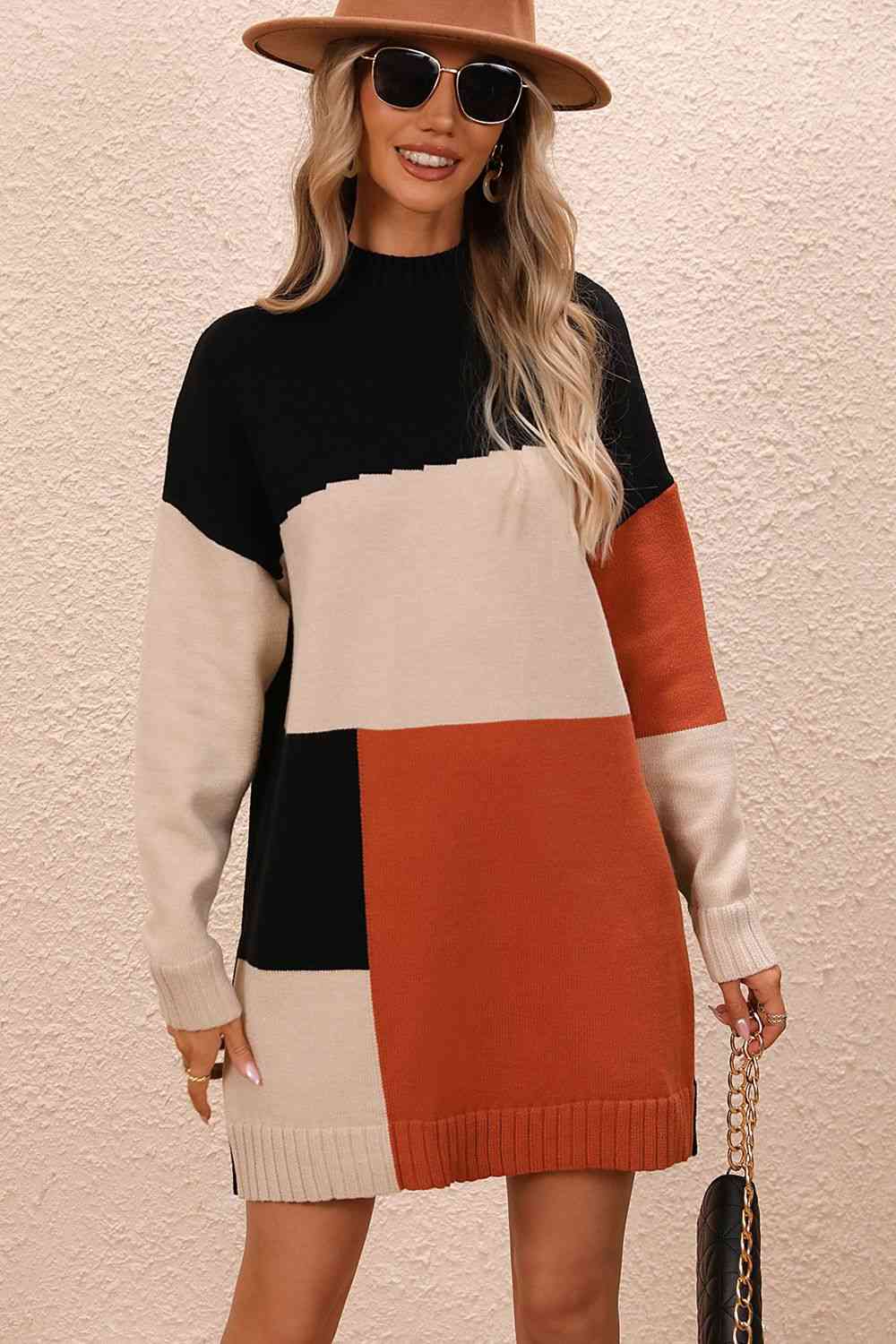 Color Block Sweater Dress VELVET Color Block Sweater Dress VELVET