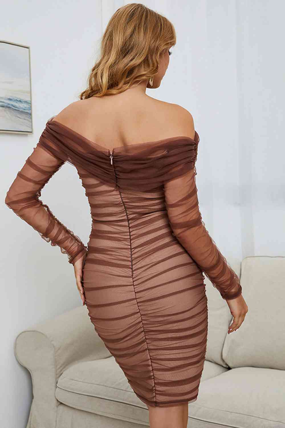 Off-Shoulder Ruched Tulle Dress