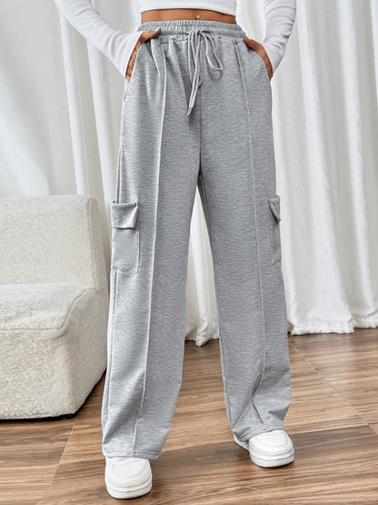 Drawstring Wide Leg Pants with Pockets