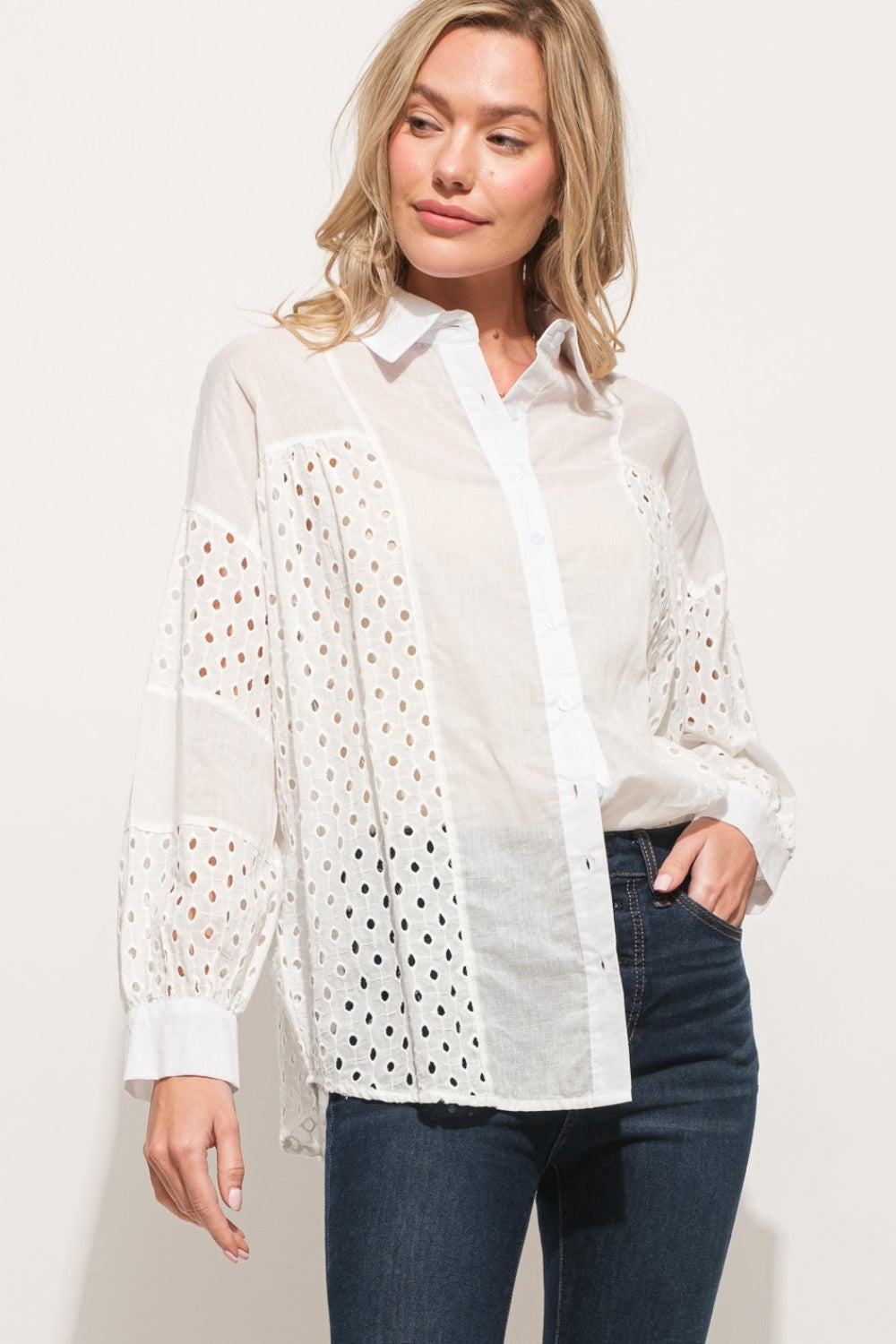 Eyelet Long Sleeve Shirt