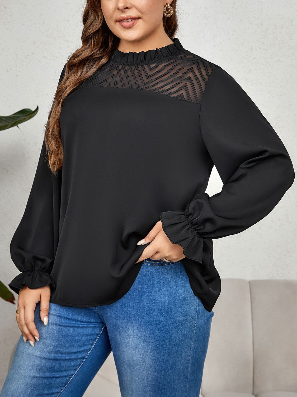 Black Flounce Sleeve Blouse