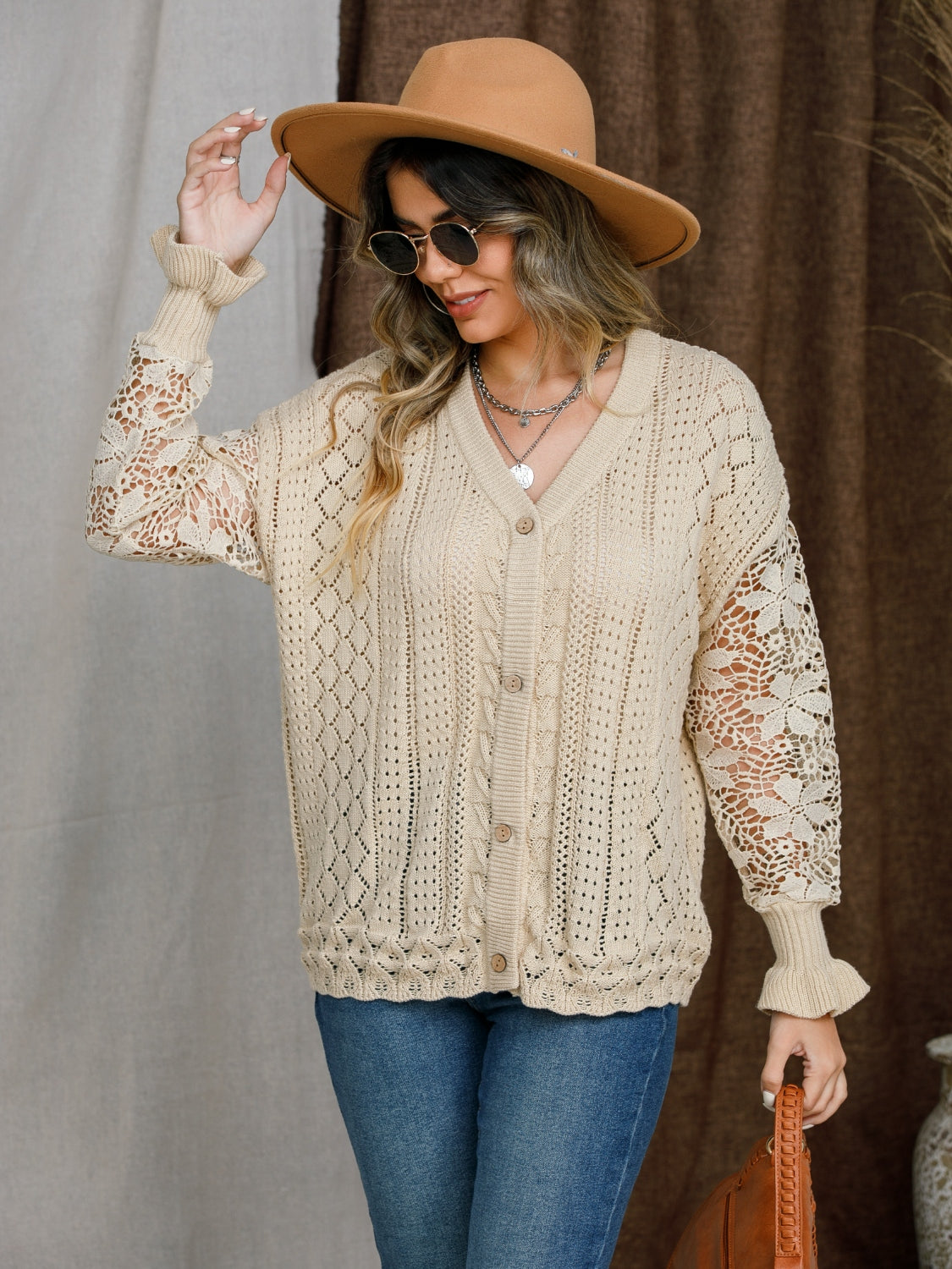 Eyelet Lantern Cardigan