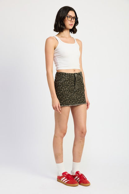 Leopard Denim Mini Skirt