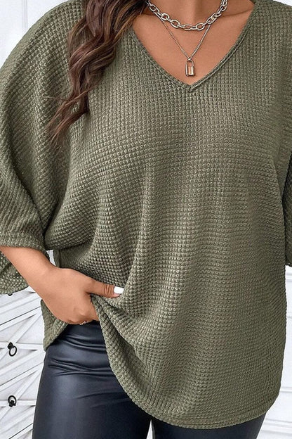 Green Waffle-Knit Blouse