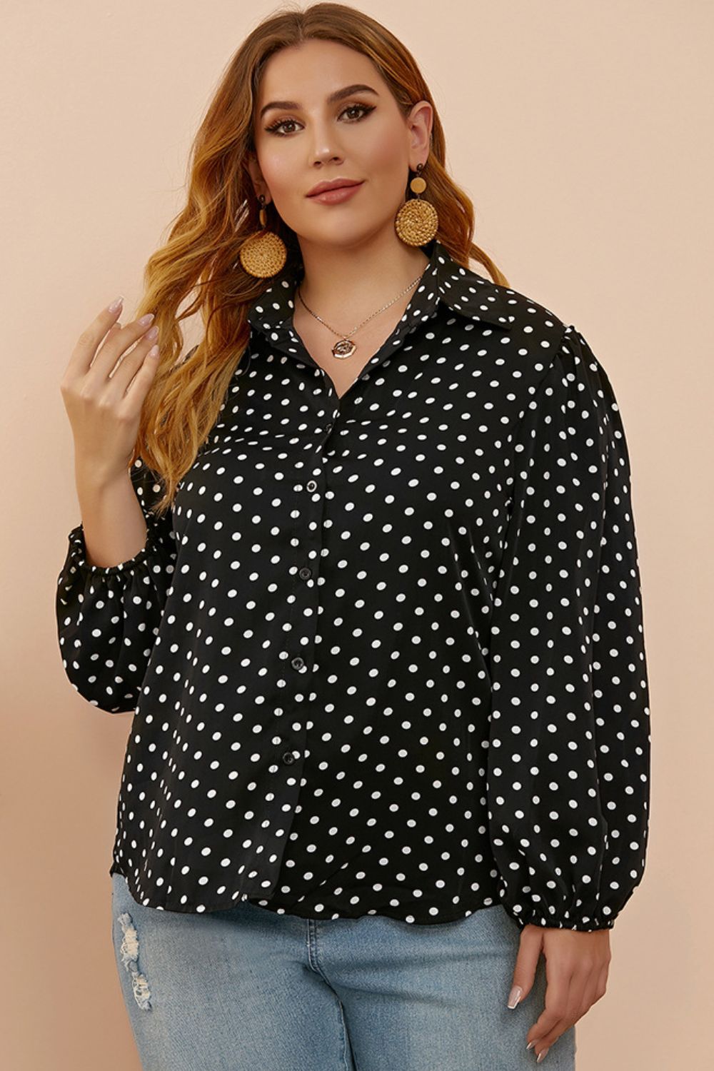 Polka Dot Balloon Sleeve Shirt