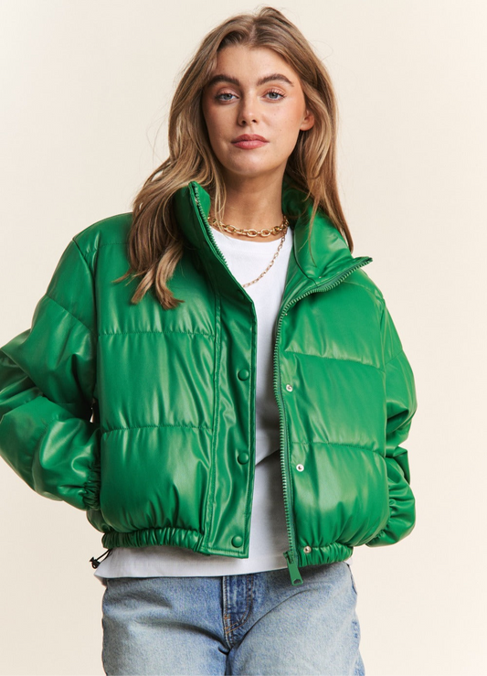 Green Turtleneck Puff Jacket