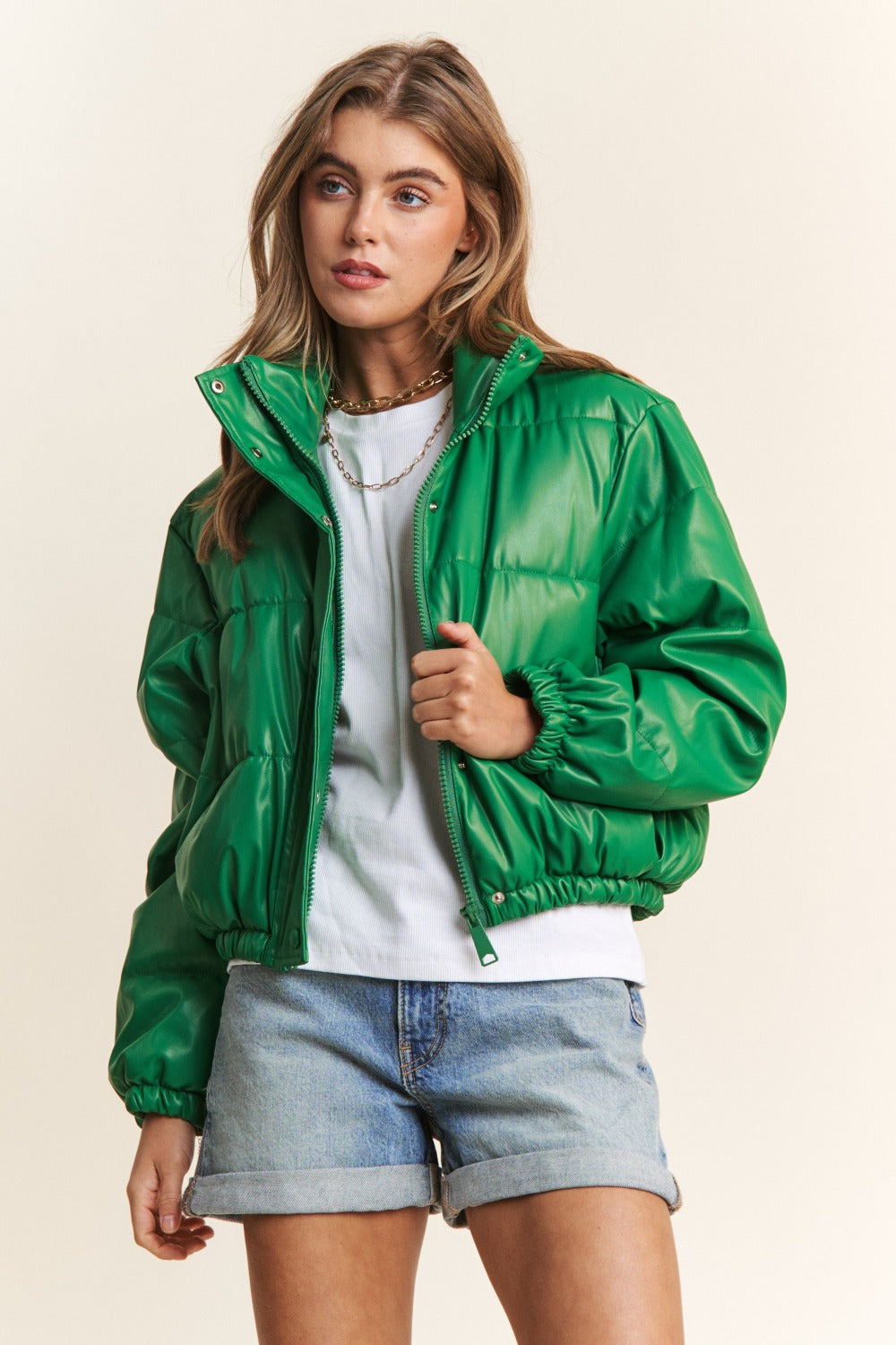 Green Turtleneck Puff Jacket