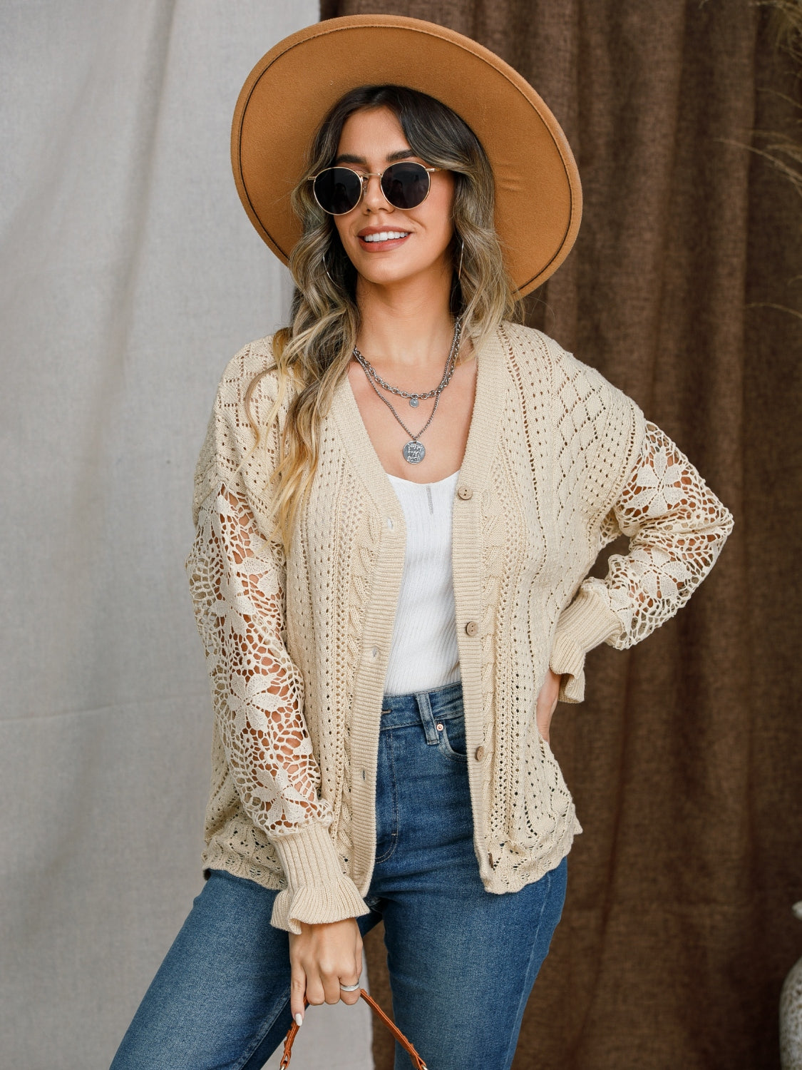 Eyelet Lantern Cardigan