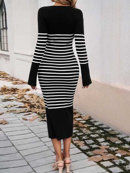 Autumn Stripe Sweater Dress