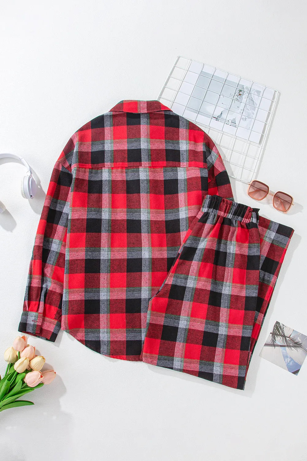 Red & Black Plaid Lounge Set