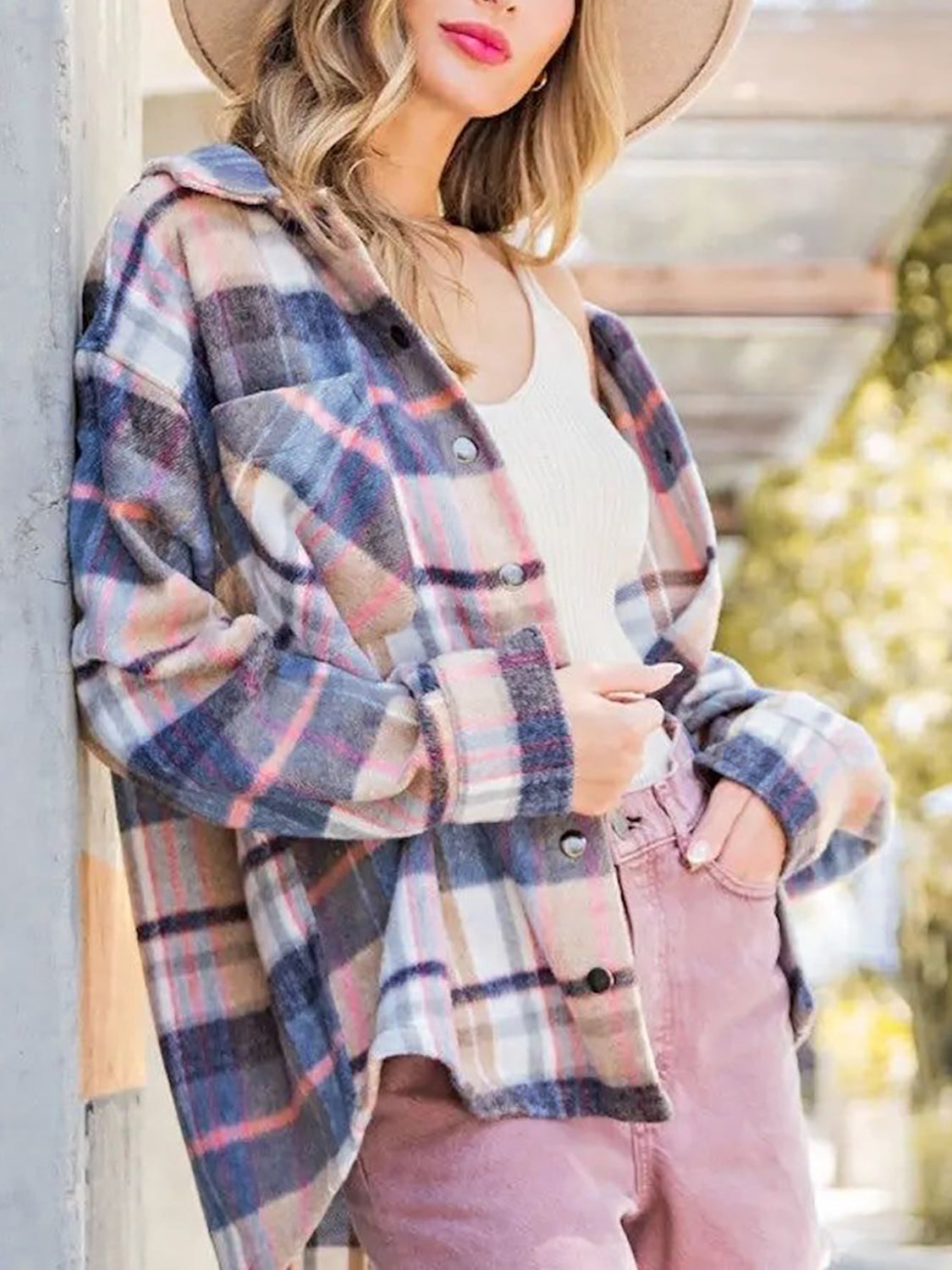 Classic Plaid Snap Up Jacket