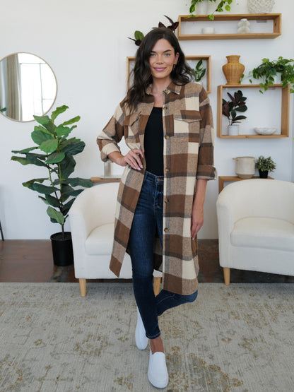 Plaid Collared Longline Jacket