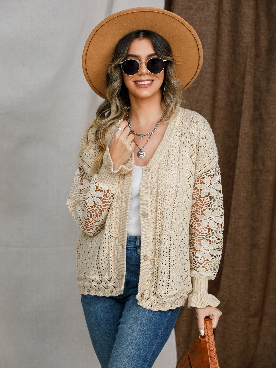 Eyelet Lantern Cardigan