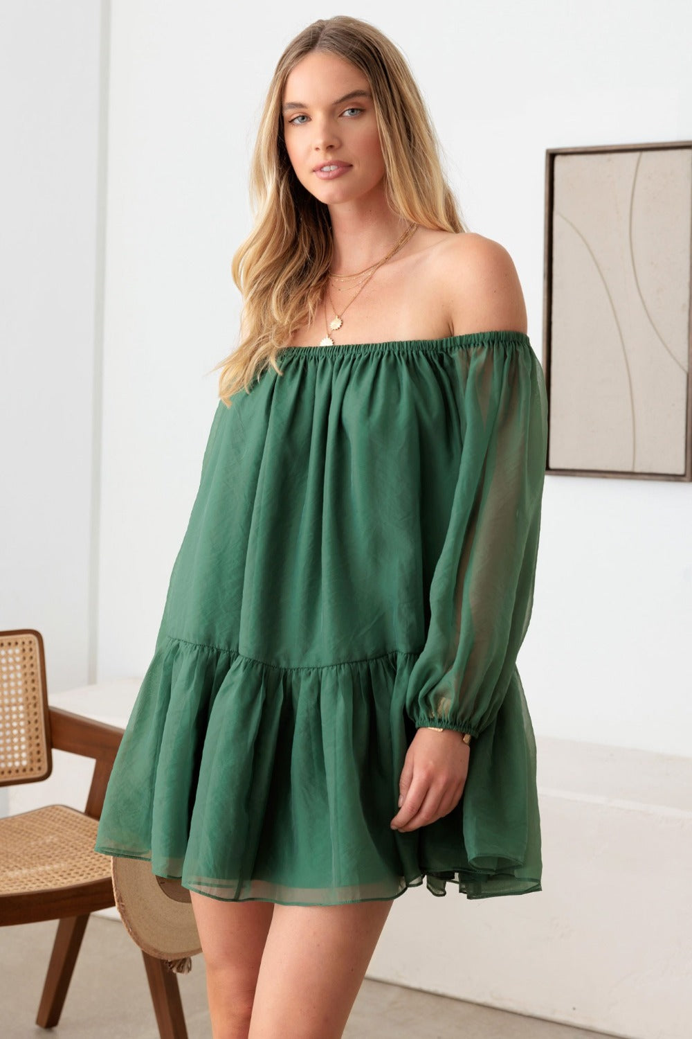 Organza Off Shoulder Mini Dress