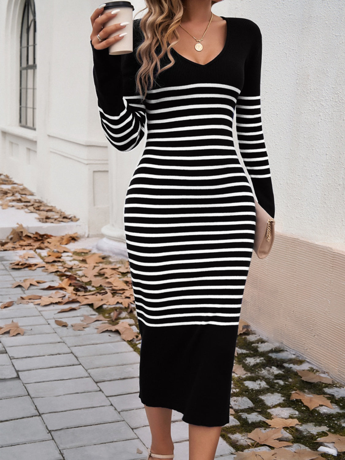 Autumn Stripe Sweater Dress