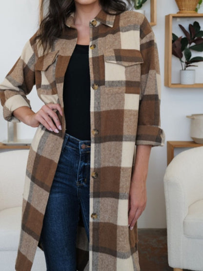 Plaid Collared Longline Jacket