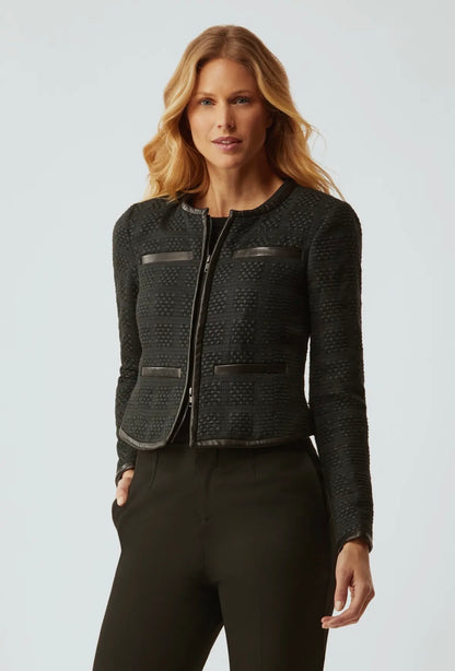 Leather Trim Tweed Jacket