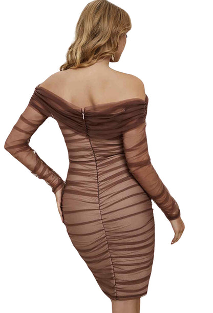 Off-Shoulder Ruched Tulle Dress