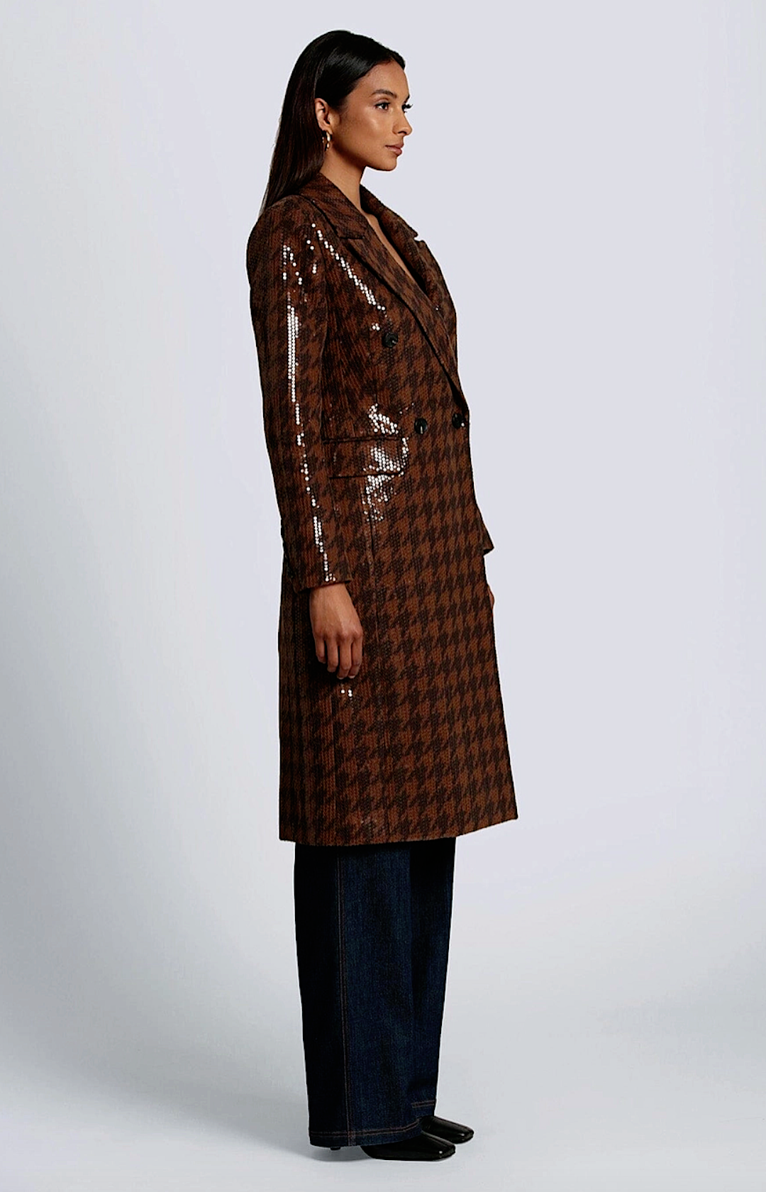 Sequin Houndstooth Tailored Coat