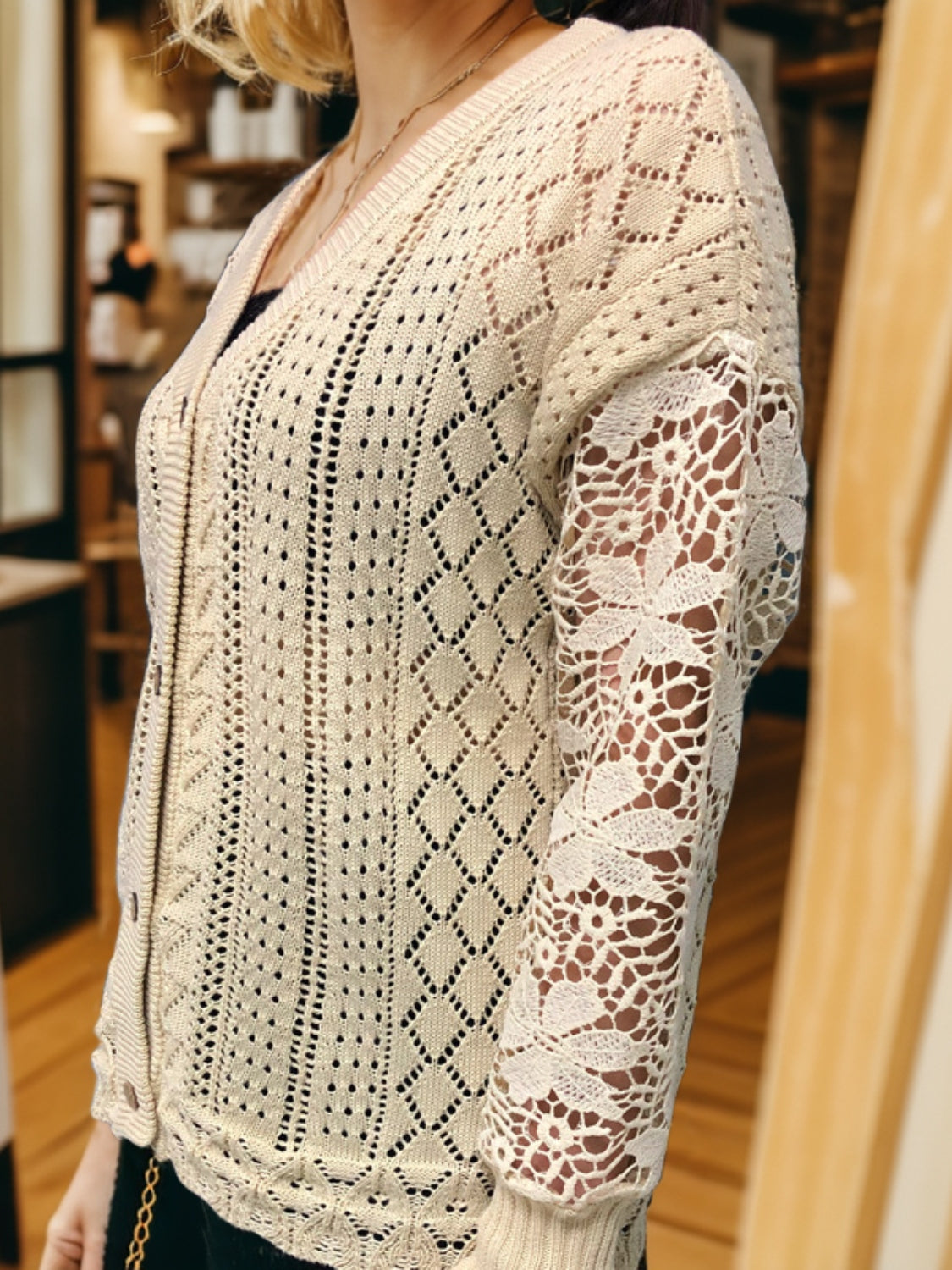 Eyelet Lantern Cardigan