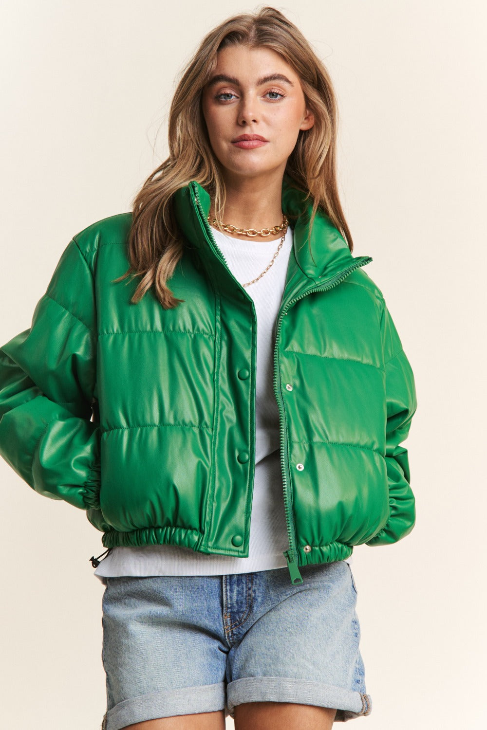 Green Turtleneck Puff Jacket