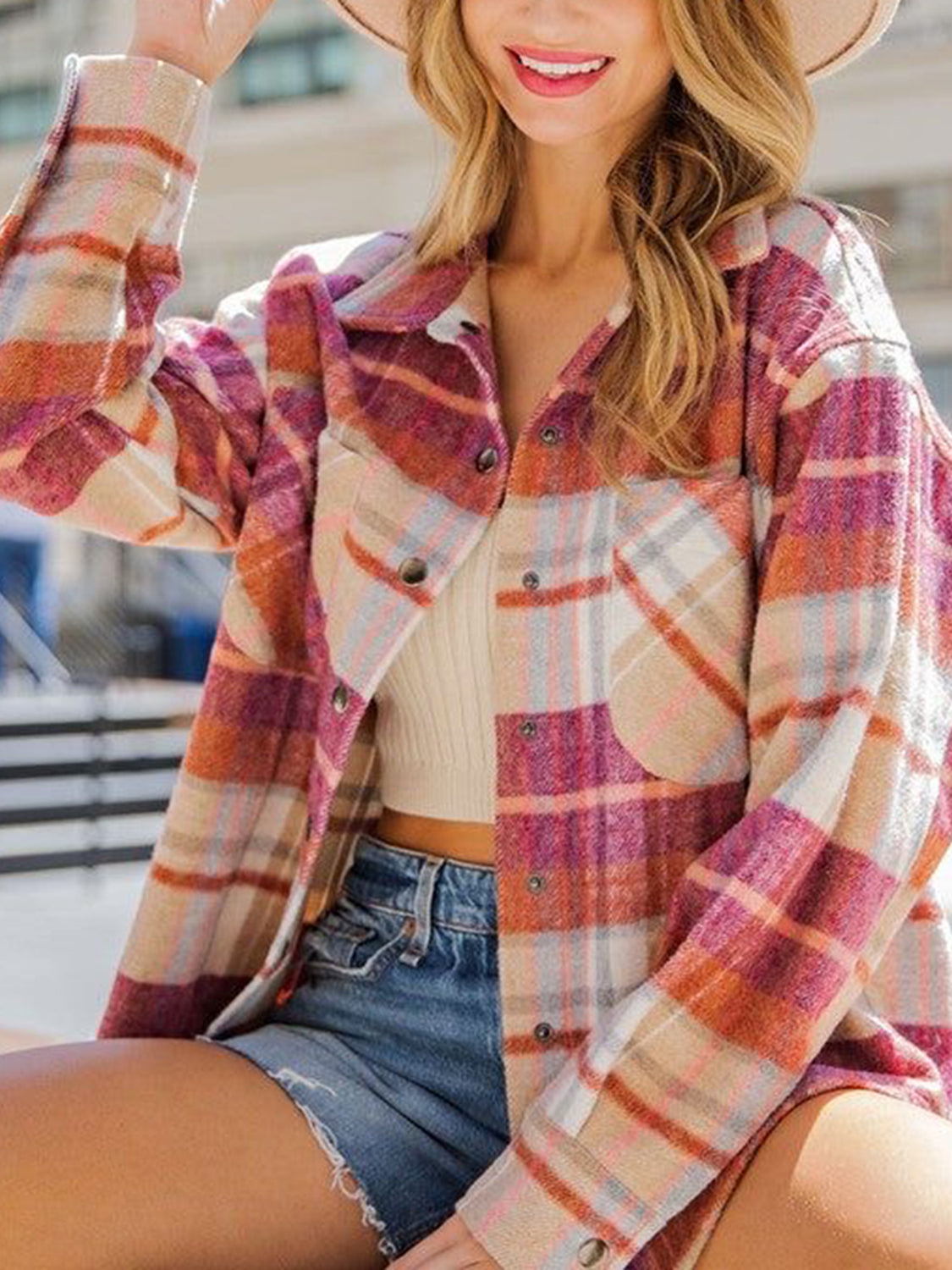 Classic Plaid Snap Up Jacket