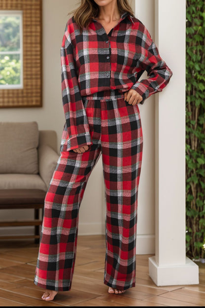 Red & Black Plaid Lounge Set